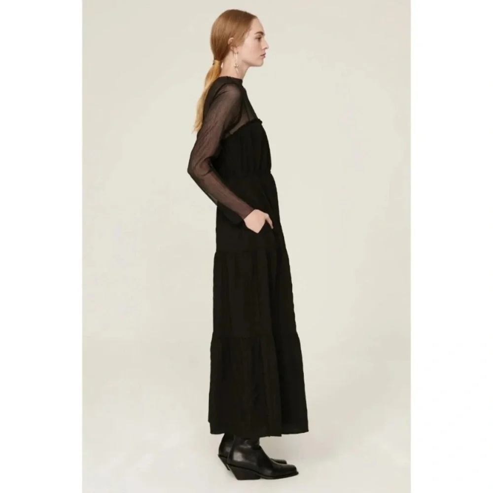PAMELA LOVE M MAXI DRESS BLACK SHEER VICTORIAN ADAMS LONG SLEEVE PUNK GOTH ROCK